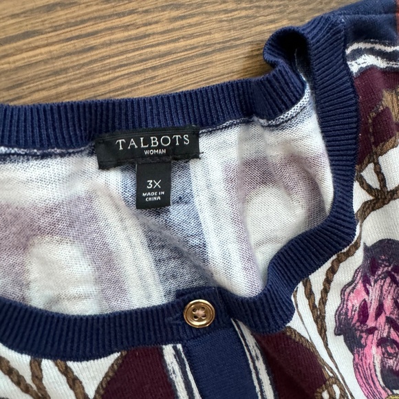 TALBOTS women's Cardigan sweater gold buttons size 3X plus Hats Teapots - Picture 2 of 3